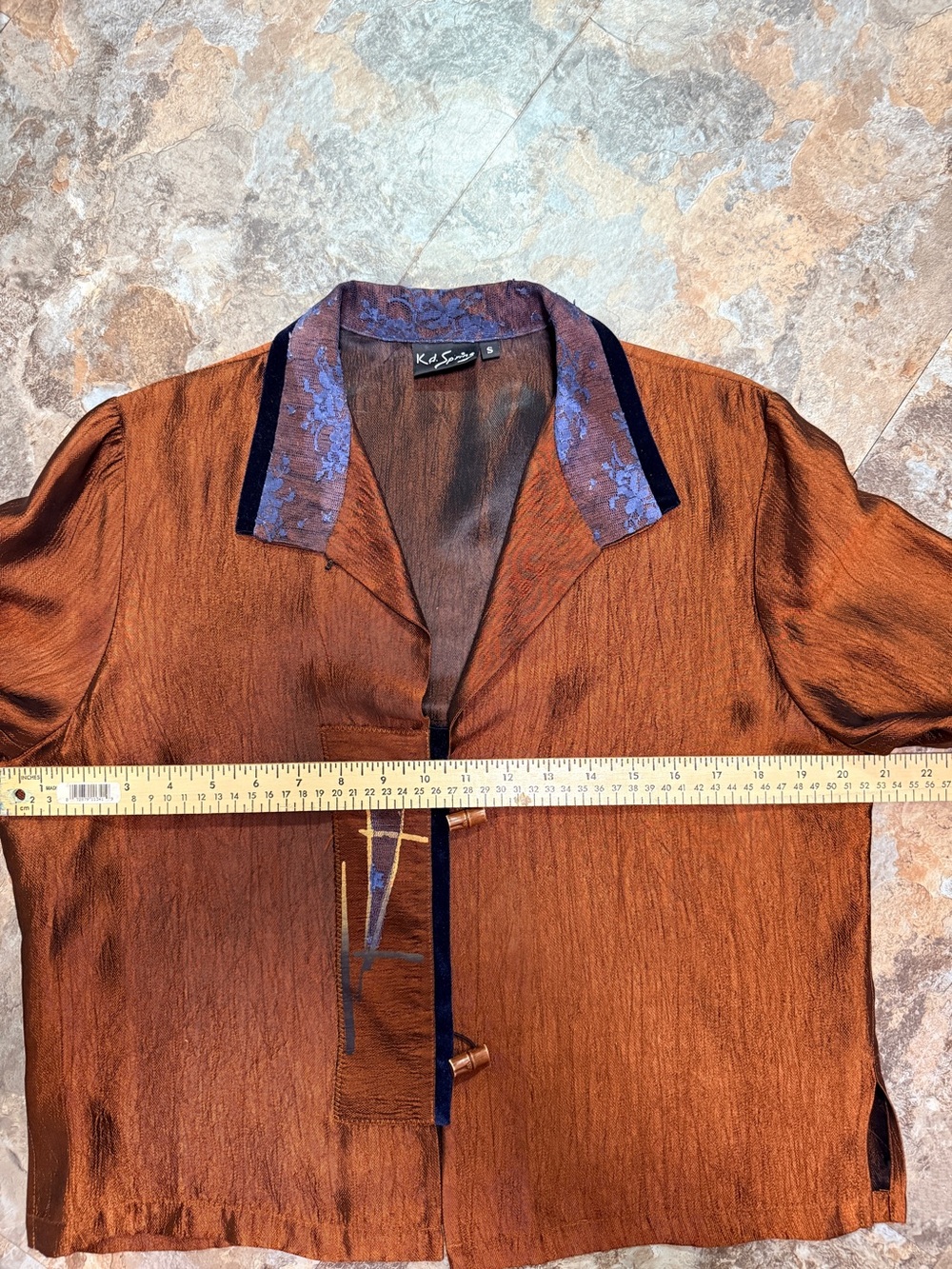 KD Spring metallic bronze jacket with blue lace on collar. Size S - Picture 6 of 8